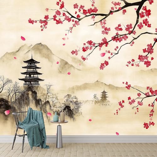 Papel Pintado Infantil Habitación Pintura Tradicional Japonesa Con Tinta -Fotomurales Pared Tejido No Tejido Decorativos Murales Fotográfico Decoración de Paredes Estilo De Arte Asiático 150 x 105 cm