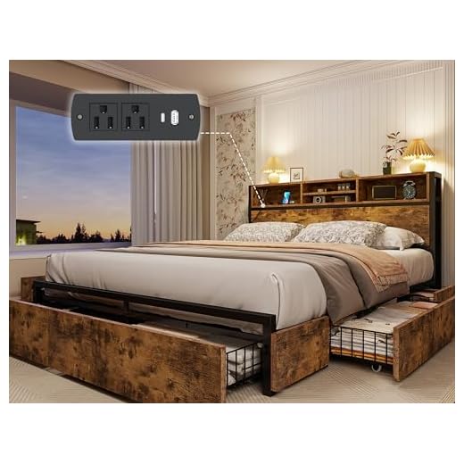 EnHomee Queen Bed Frame with Storage