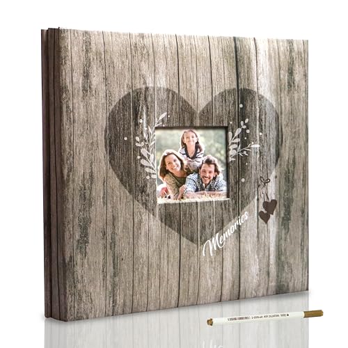 Holoary-Self-Adhesive-Page-Scrapbook-Photo-Album-with-Metallic-Pen-for-3x5-4x6-5x7-6x8-8x10-Hand-Made-DIY-40-pages-Albums-Printed-Kraft-Paper-Cover-Memory-Book-Wood-Grain-with-Window