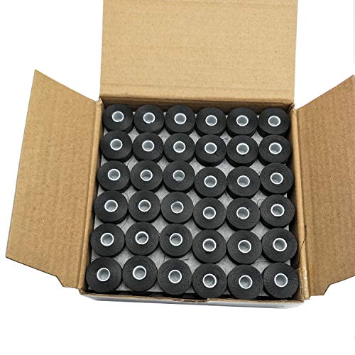 Image of YEQIN Prewound Bobbin Thread, Sideless, 144pcs Type L Size (SA155) Black 75D /2 Polyester Thread, Compatible with Babylock, Barudan, Bernina, Brother, Consew, Singer, Tajima and More