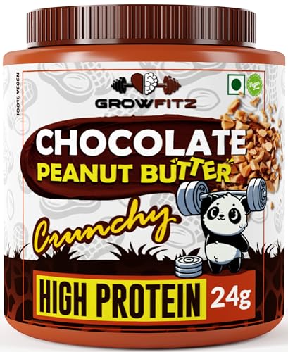 Growfitz Peanut Butter Chocolate Crunchy 800g | 24g High Protein Peanut Butter | 7g Fiber | Tasty & Healthy Nut Butter Spread for Breakfast & Snacks | Zero Sugar