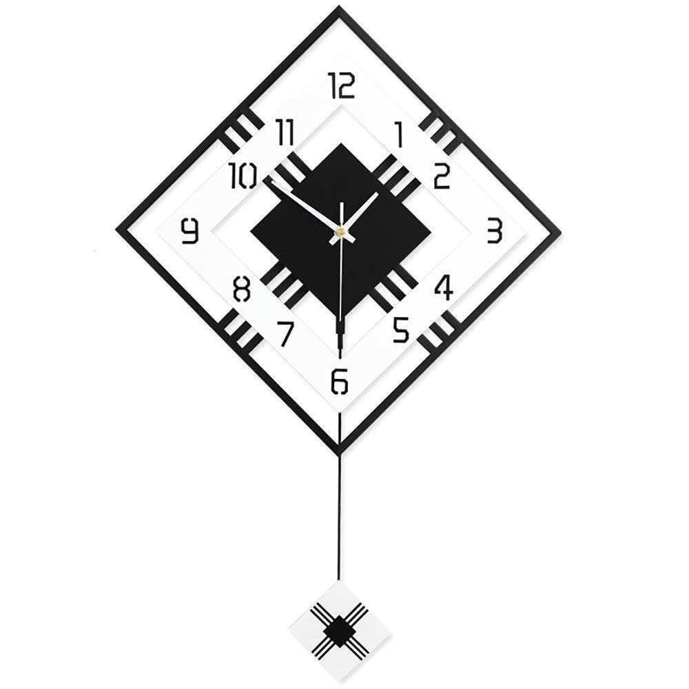 Horloge murale moderne noire minimaliste carrée avec balancier de salon