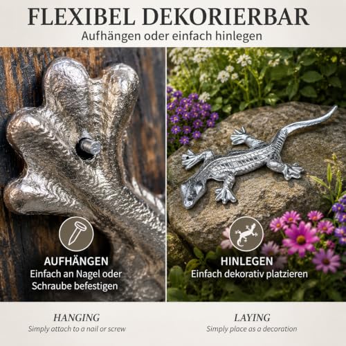UHRIG Żeliwny gekon 23 cm – dekoracja ogrodowa i ścienna Kolor: chrom