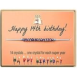 KGBNCIE Happy 14 Year Old Gifts for Girls Crystal Bead Bracelet for 14th Birthday Gift Adjustable Jewelry for Her