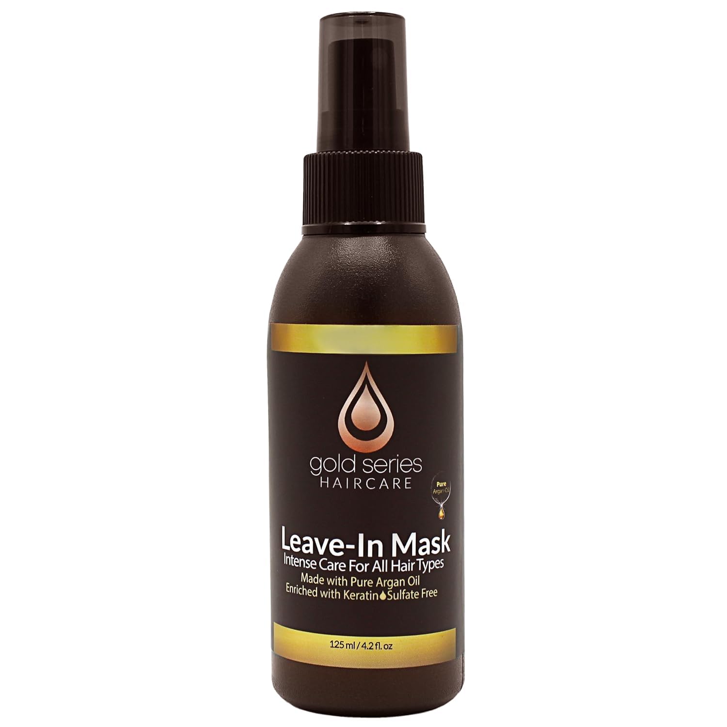 Moroccan Gold Series Leave-In Hair Mask β Argan Oil Hair Mask Enriched with Keratin β Nourishing and Gently Detangling Leave In Conditioner Spray for Curly, Frizzy or Damaged Hair, 4.2 Fl.oz