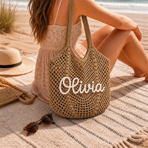 Bolso playero personalizado de crochet para mujer miniatura 3