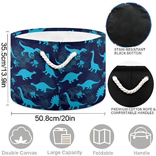 Image of visesunny Storage Basket Blue Dinosaur Footprint Nursery Hamper Basket Clothes Toy Storage Organizer Bin Box Collapsible Laundry Bag for Kid Room,Playroom,Bathroom,Living Room,Dorm,Office