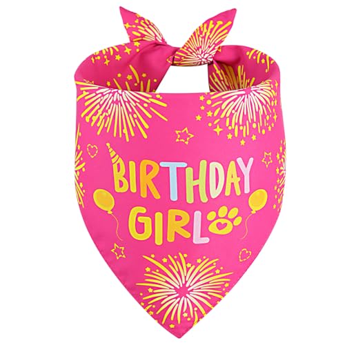 Agroon Dog Birthday Bandana Girl Pink Large 1PCS Durable Triangle Reversible Scarf Bibs Handkerchief for Puppy Pet
