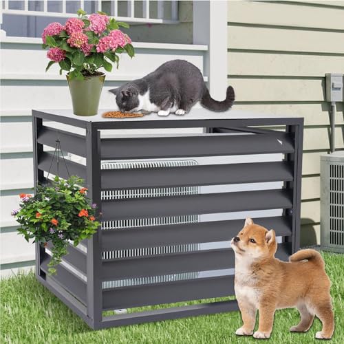 Zewnętrzna osłona ogrodzenia klimatyzatora - aluminiowa osłona pompy ciepła bariera dla zwierząt domowych i liści ochrona przed kradzieżą szara 110 cm - obudowa klimatyzatora zewnętrznego