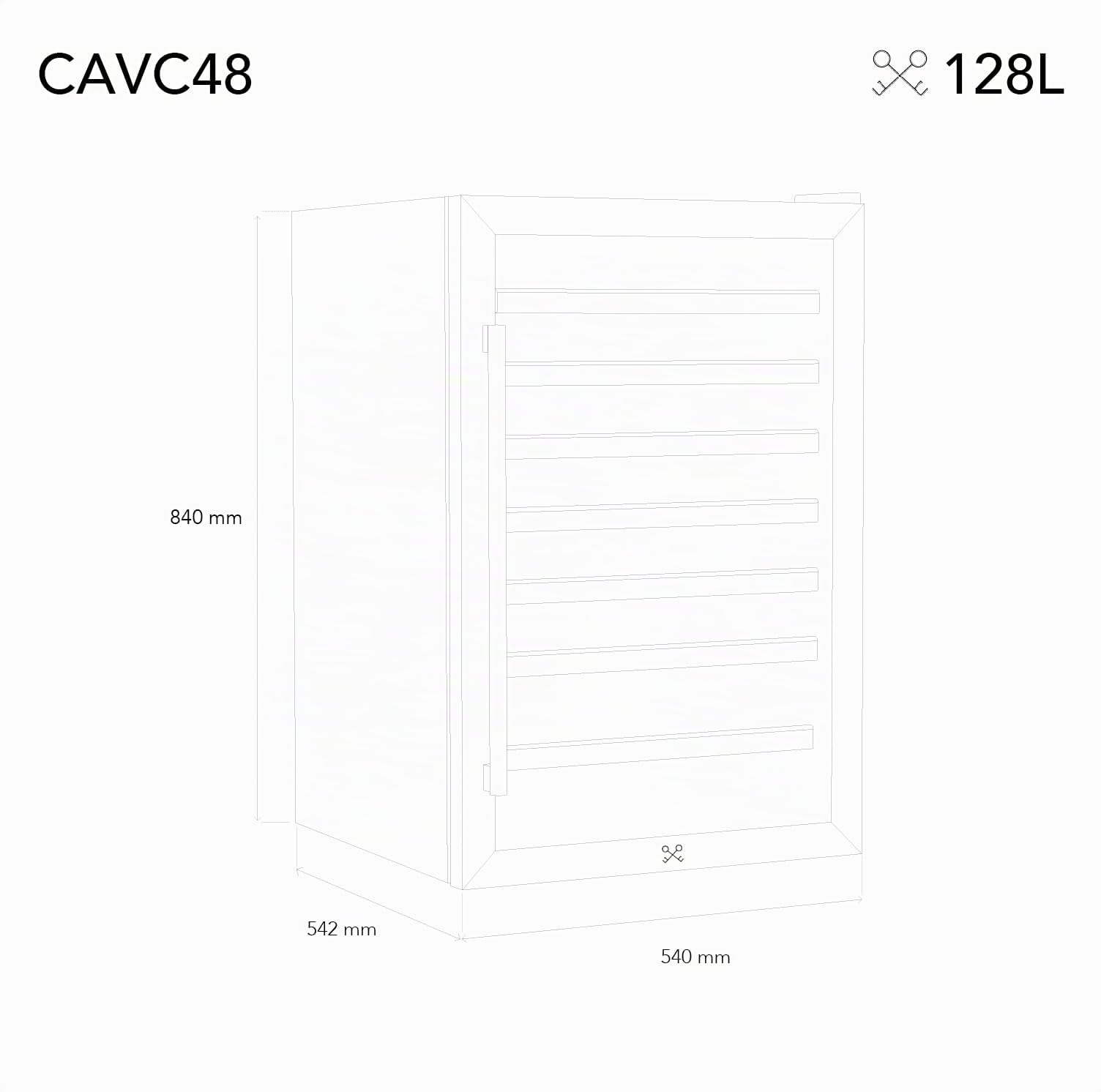 LES PETITS CHAMPS Cave à Vin 48 bouteilles CAVC48 128L 6 Etagères en Bois Réglable 4-18°C Refroidissement Thermodynamique Eclairage LED Anti-UV