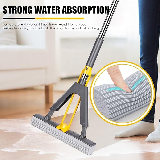 Image of Suicune Premium PVA Sponge Mop - Stainless Steel Butterfly for Efficient Floor Cleaning - Durable Stick Ideal for Floor, Bathroom, Window Cleaning