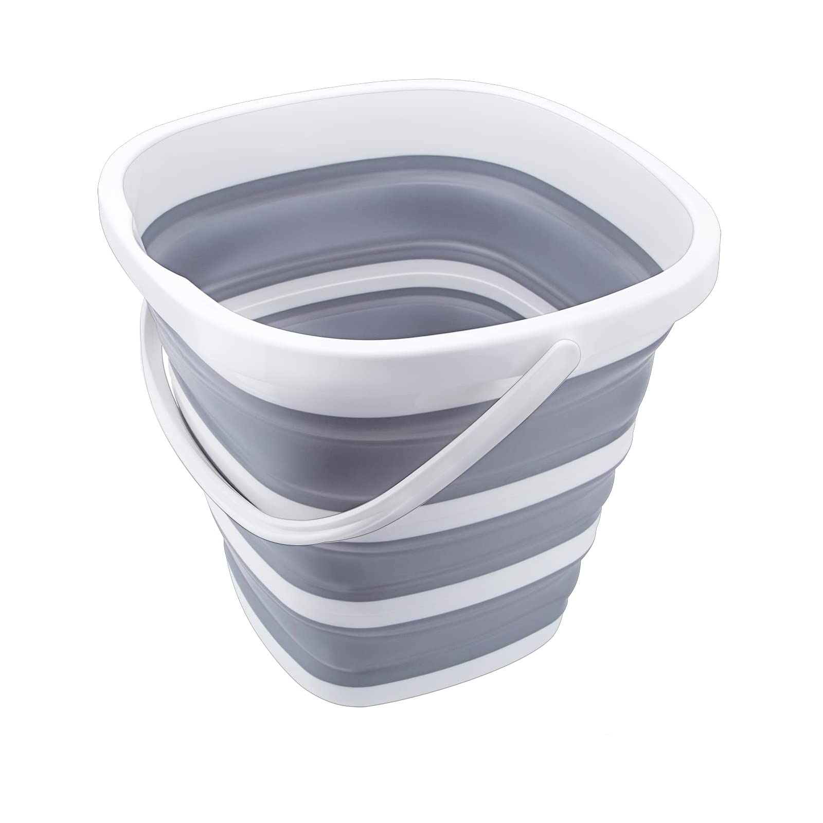 Arabest Collapsible Bucket, 10L Foldable Portable Cleaning Bucket with Handle, Plastic Bucket Space Saving for Outdoor Garden Camping Fishing Car Wash (Square-gray)