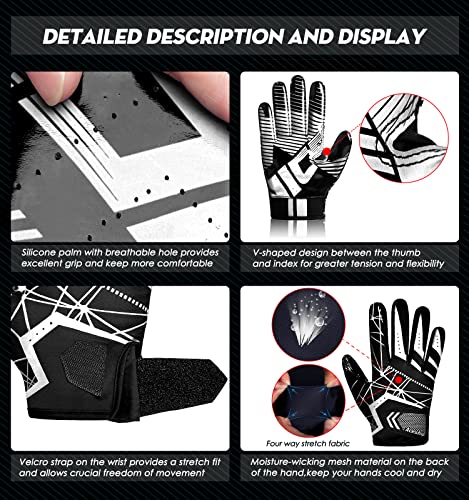 Aceship Football Gloves Adult Football Receiver Gloves,Enhanced Performance Football Gloves And High Grip Football Gloves For Adult And Kids (Xs-S Youth, White) #TOP4
