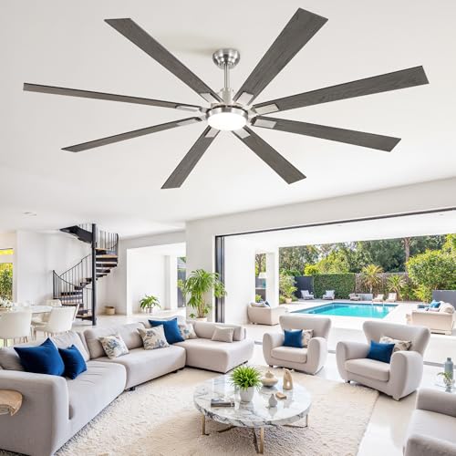 Image of ZMISHIBO 80 inch Brushed Nickel Modern Ceiling Fans with Lights and Remote, Indoor /Outdoor Ceiling Fan for Living Room Patio, 6 Speed Reversible Quiet DC Motor, 3 CCT, Dual Finish Blades