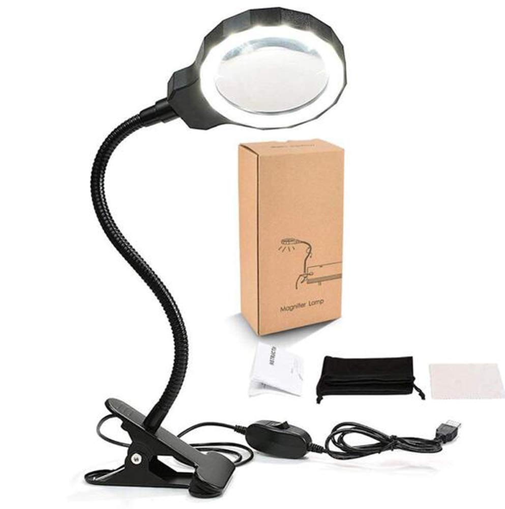 Lente di ingrandimento con Luce - 2 in 1 Lampada da Tavolo con Morsetto Lampada da scrivania a Risparmio energetico a LED Luce Diurna Ultra Luminosa Ottima per la Lettura Artigianato Banco da Lavoro-