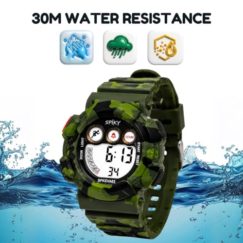 Image of SPIKY Round Digital Sports Watch for Kids | Military, Camouflage Design | Multifunctional & Luminous Display | 30M Water Resistant | Best Birthday Gift Wrist Watches for Boys & Girls | Age 2-12 Years