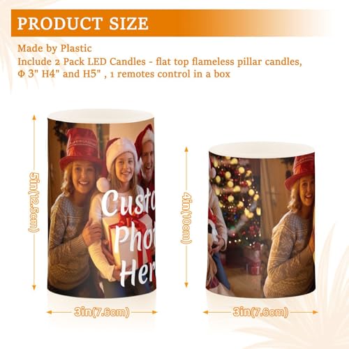 Image of Personalized Flickering Flameless Candles, Custom Photo LED Candles Set of 2, Remote Timer Battery Operated Candle for Valentine Wedding Birthday