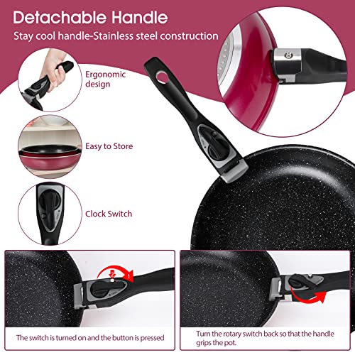 Znm Nonstick Frying Pan Set, 10.2" & 11.6" Non Stick Frying Pans Omelette Skillet With Removable Handle, Aluminum Fry Pan Set Induction, Oven & Dishwasher Safe, Black #TOP1