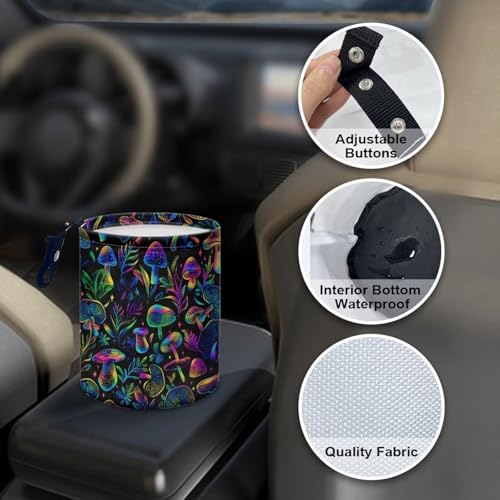 Image of Colorful Mushroom Car Garbage Can Small Trash Can with Leak Proof Inside Liner and Hanging Strap Car Organizer Portable Cars Essentials
