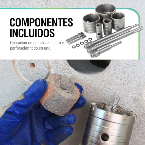 Image of BINOTA 16PCS 30-100 mm (1-3 /16 inch to 3-15 /16 inch) Concrete Hole Saw Kit | Tungsten carbide drill set; SDS-Plus & SDS-Max shanks; Cross-type center drill bit; Dry drilling for concrete /brick /stone