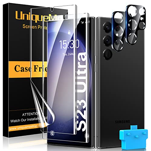UniqueMe [2+2+1Pack] Compatible for Samsung Galaxy S23 Ultra 6.8 inch Screen Protector Flexible TPU Camera Lens Protector with Installation Frame 24h Scratch Self-Healing
