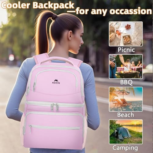 Image of MATEIN Cooler Backpack, 26 Cans Insulated Lunch Backpack for Men Women, Leakproof Double Layer Lunch Cooler Bag Lightweight Soft Lunch Backpack with Cooler Compartment, Beach Camping Hiking Beer Gifts
