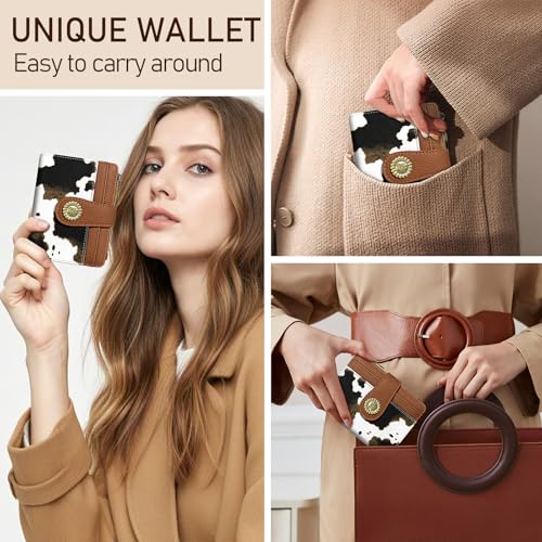 Image of Kelvoris Cow Print Brown Small Rfid Women Wallet Bifold Zipper Coin Pocket | PU Leather Compact Cash Credit Card Holder Travel Purse for Female Ladies Teen Girls 1 ID Window 10 Card Slots