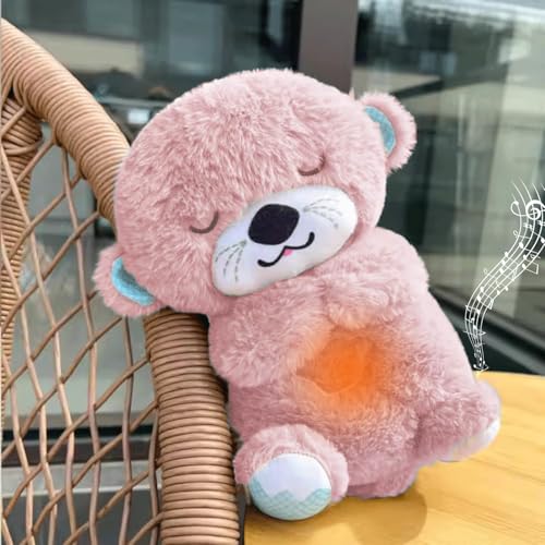 Image of Niku Breathing Teddy Bear Otter Soft Toys for Kids Baby Girls Wine Colour | Glowing Music for Baby Sensory Sleep | Lights Rhythmic Simulation Plush with Soothing Sound | Best Birthday Gift