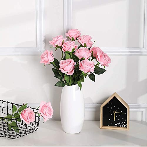 Laelfe 12 Pcs Pink Artificial Roses - Image 3