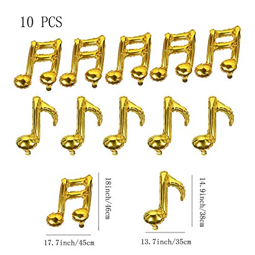 10 Pcs Music Note Gold Balloons Foil Balloons Mylar Balloons Happy Birthday Balloons Banner Music Balloons Use for Birthday,Birthday Party,Baby Shower,Outdoor Party, Home Party, Celebrations