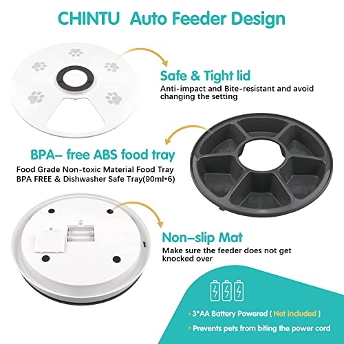 Chintu Automatic Cat Feeder, Auto Cat Food Dispenser - 6 Meals Pet Wet Food Dispenser For Small Dog With Programmable Timer Portion Control Timed Cat Feeder With Voice Reminder #TOP6