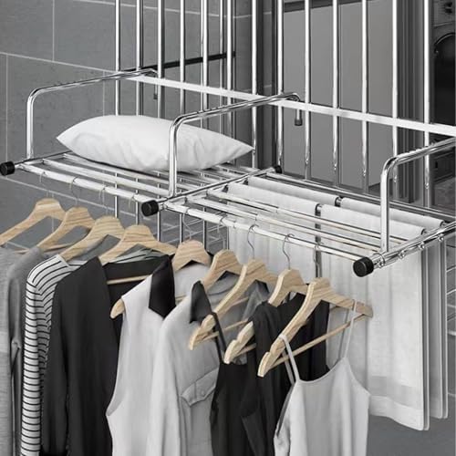 Extendable Stainless Steel Laundry Drying Rack, Foldable Wall-Mounted Clothes Dryer with Adjustable Telescopic Rods, Perfect for Balconies, Windows & Radiators,(Without Black Plate-78-140Cm)