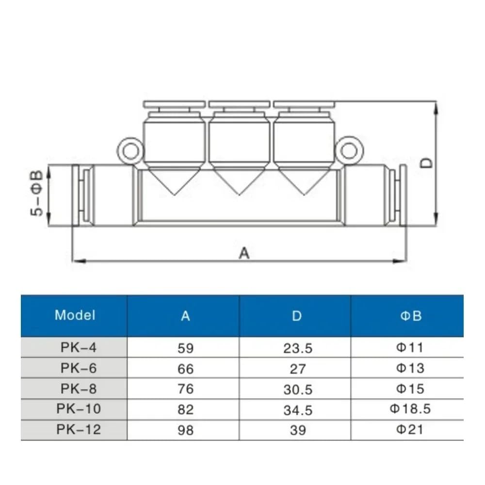 5 szt. PKG PK złącze kolektora szybkozłączka węża powietrza 12 10 8 6 4 rura pneumatyczne złącze wtykowe 4 mm 6 mm 8 mm 10 mm 12 mm (PK10-10)