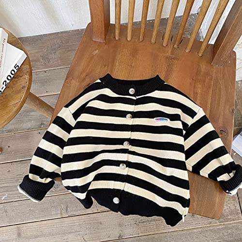 Girls Warm Sweater Baby Kids Toddler Girls Boys Spring Winter Long Sleeve Striped Thick Knit Sweater (Black, 1-2 Years)2