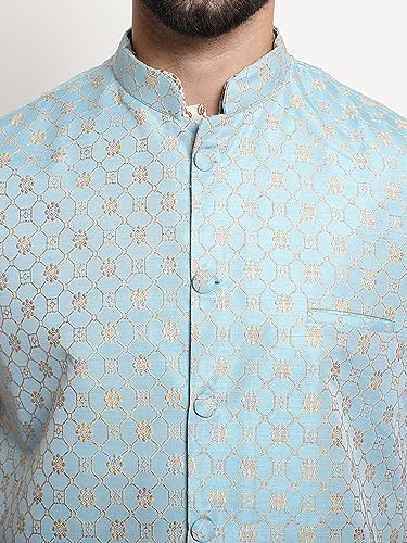 Image of Sojanya (Since 1958 Men'S Silk Blend Kurta Pyjama & Nehru Jacket Combo