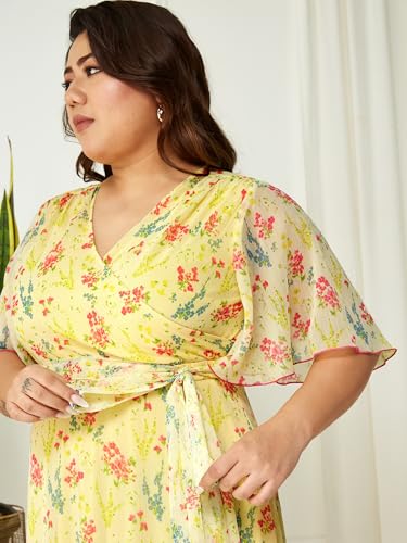 Image of Miss Chase A+ Women's Bohemian V-Neck Flutter Sleeve Chiffon Relaxed Fit Wrap Maxi Dress