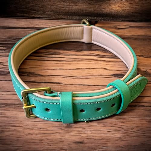 Image of High Graded Premium Leather Dog Collar- Dog Collar for Large Dogs, Dog Collar for Med, Dog Collar Belt (Green, Size Neck - Medium (14.5-18.5 Inch))