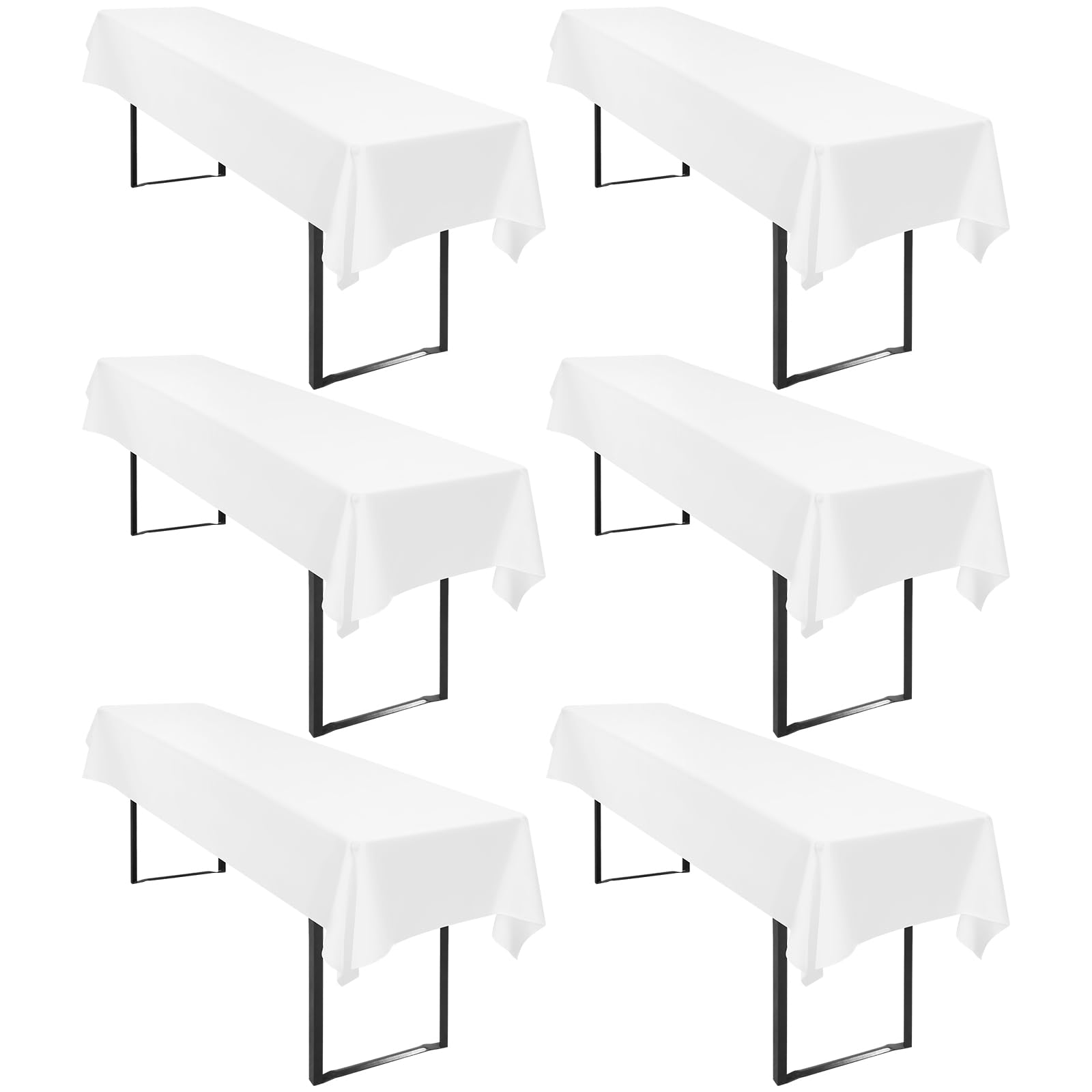YMHPRIDE Paquete de 6 Manteles de Mesa Blanco Rectangular 110 x 260 cm, Mantel de Poliéster Antiarrugas y Lavable a Máquina, para Mesa de Cervecero/Mesa Plegable, Bodas, Fiestas y Banquetes