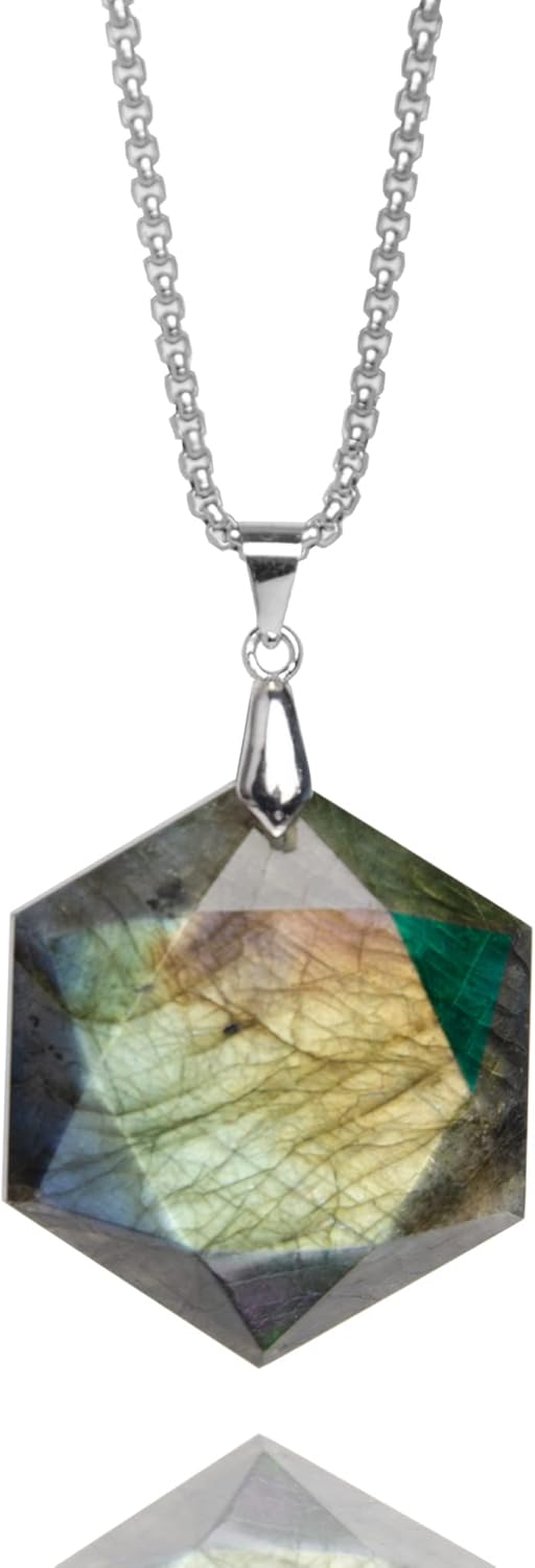 Labradorite Stone Dragons Heart Pendant Necklace, Natural Labradorite Hexagon Wrap Necklace for Men Women, Healing Crystal Energy Necklace - Image 3