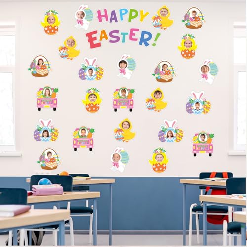 Image of 36 Pcs Easter Egg Cutouts Spring Chick Bunny Cutouts with Photo Space for DIY Craft Easter Bulletin Board Spring Classroom Party Wall Decoration (Easter Egg)