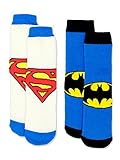 Justice League Superman Batman Boy's 2 Pack Slipper Sock Set (S-M Toddler (Shoe: 7-10) / White/Blue)
