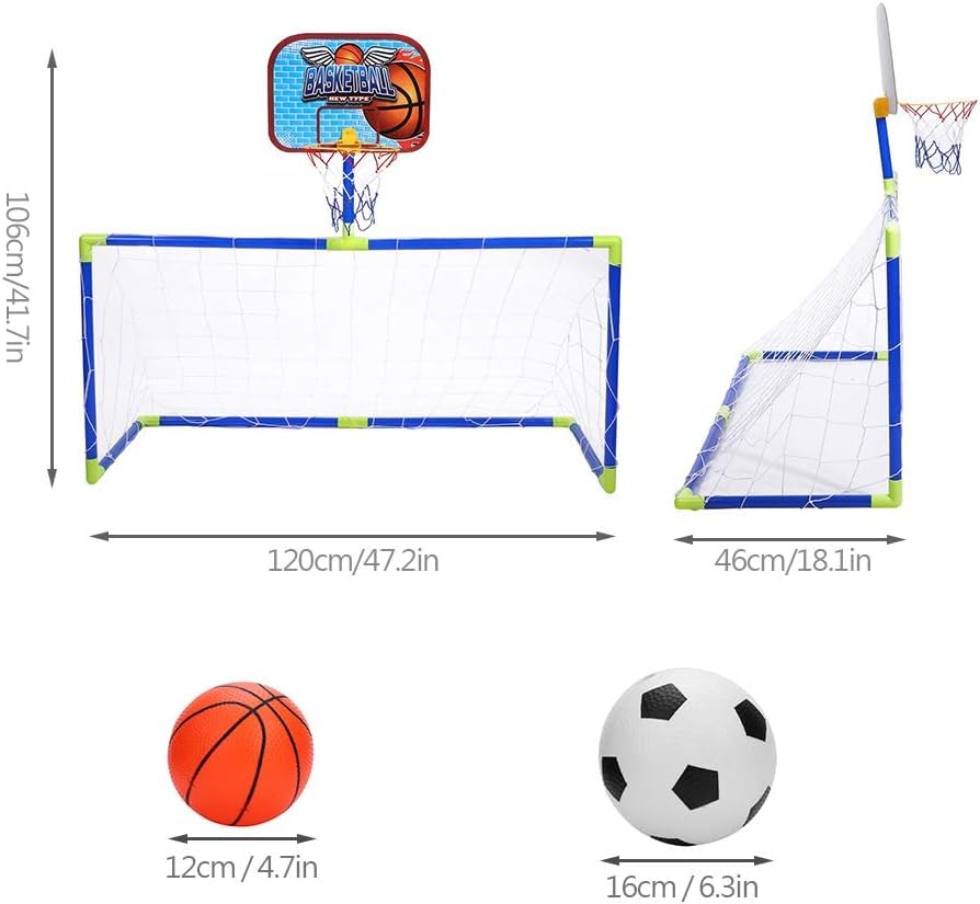 Set De Baloncesto Y Fútbol Infantil Con Portería Y Aro, Juego Multideporte De Plástico Resistente, Ideal Para Interior Y Exterior