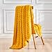 NEWCOSPLAY Light Purple Leaves Pattern Throw Blanket & 3D Waffle Checkered Mustard Yellow Throw Blanket