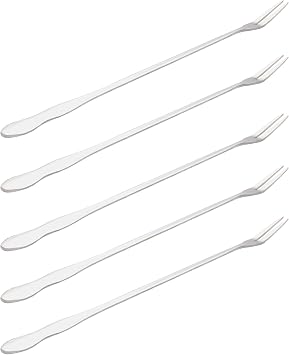 10 Inch Pickle Fork Set of 5, Stainless Steel Long Handle Pickle Grabber for Jars, Olive Forks, Cocktail Forks, 2-Prong Fruit Dessert Appetizer Forks