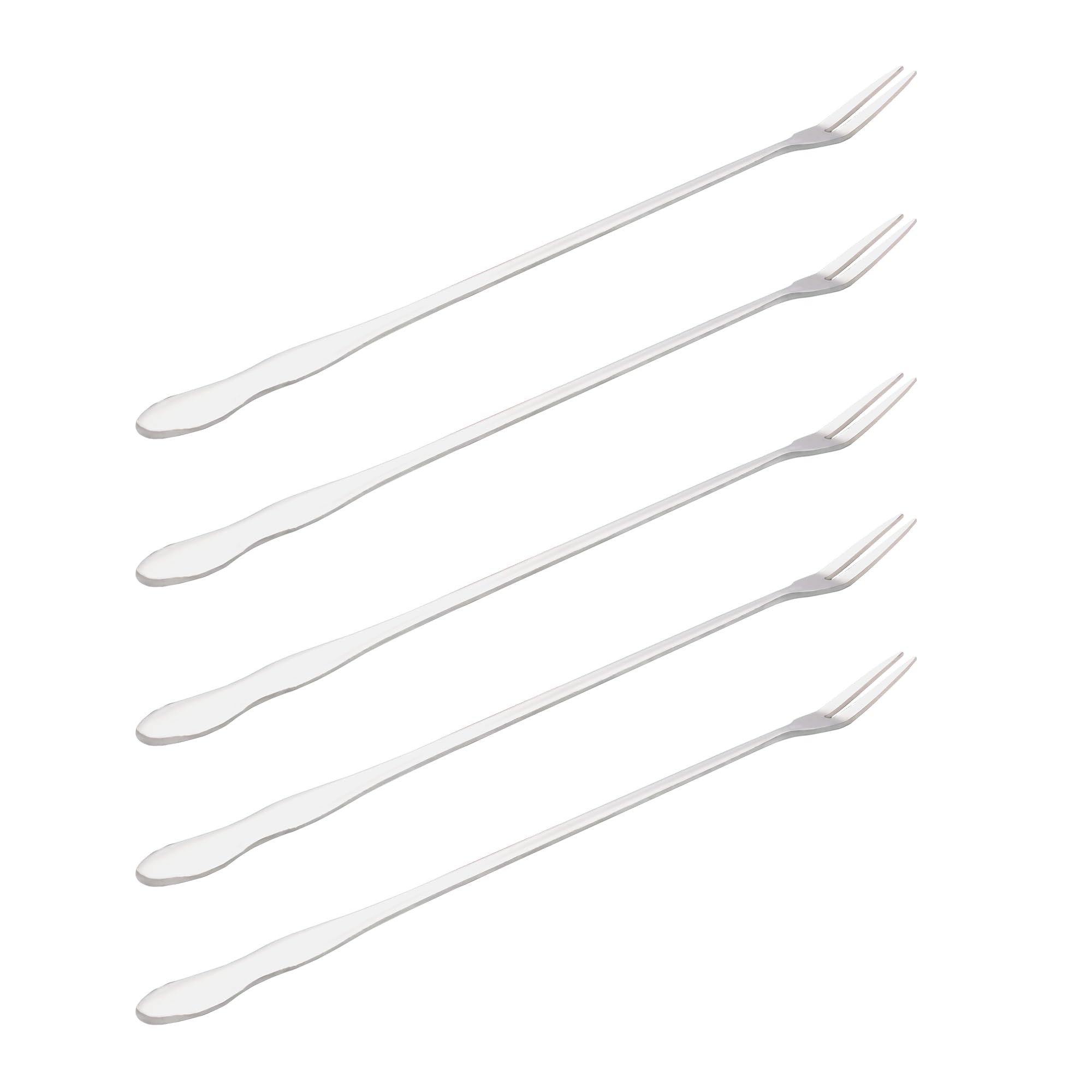 10 Inch Pickle Fork Set of 5, Stainless Steel Long Handle Pickle Grabber for Jars, Olive Forks, Cocktail Forks, 2-Prong Fruit Dessert Appetizer Forks