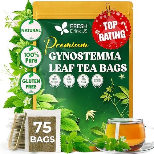 Image of FreshDrinkUS, Premium Gynostemma Tea Bags (Jiaogulan) | 75 Count | Naturally Smooth & Earthy Caffeine-Free Herbal Tea - Plant-Based Tea Bags for Daily Enjoyment. Caffeine Free, Sugar Free. Vegan