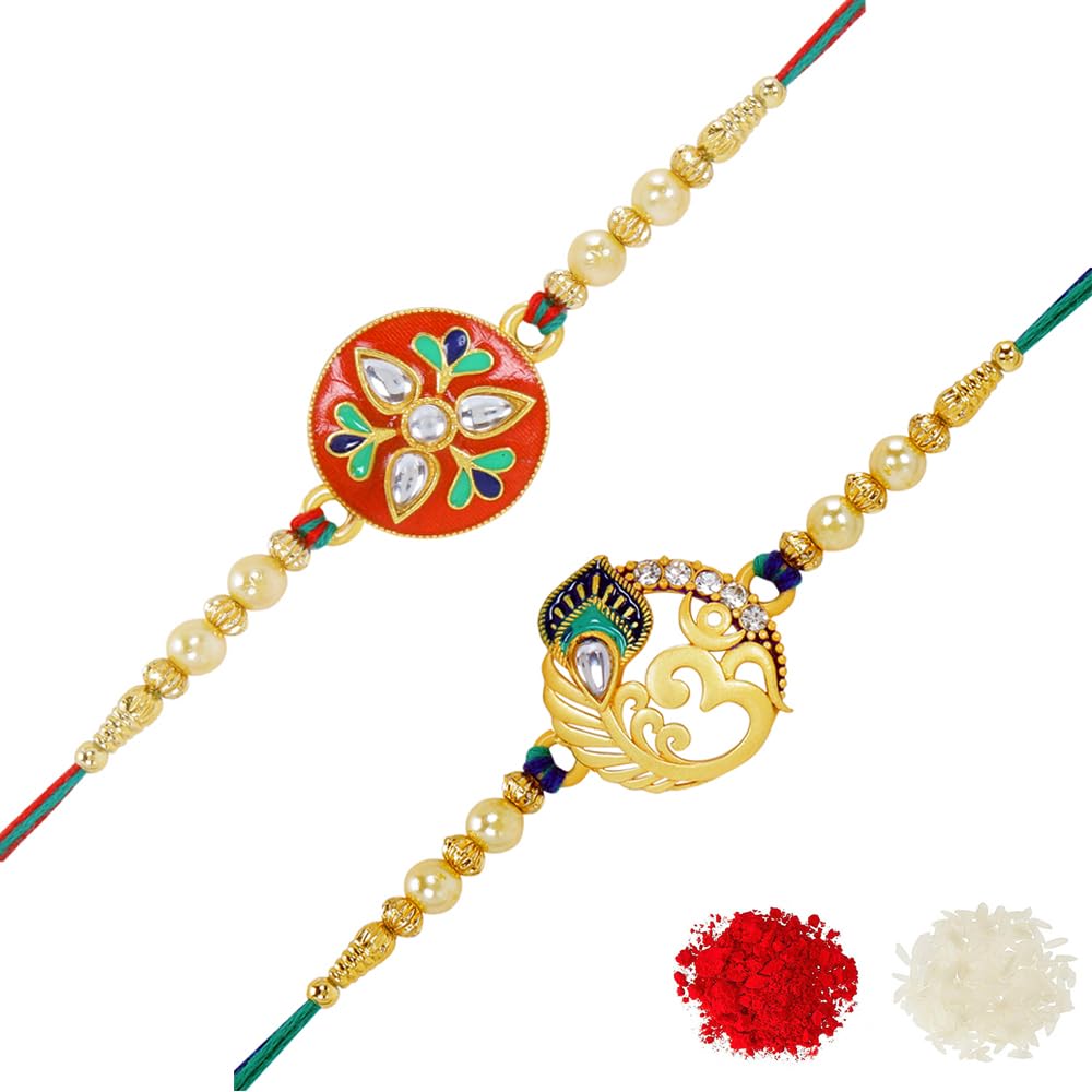 Riddhika Ventures Stylish Meenakari Ganesh and Peacock Rakhi (Set of 2) with Roli Chawal and Greeting Card (P2P3) (B08BLWLS1T) Amazon Price History, Amazon Price Tracker