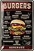 Burgers Recepte blaszana tabliczka w stylu retro do grillowania – tabliczka blaszana do grillowania – dekoracja w stylu retro – miejsce do grillowania, do ogrodu, baru, dekoracja kuchenna – metalowe tabliczki vintage z wytłoczeniem 20 x 30 cm