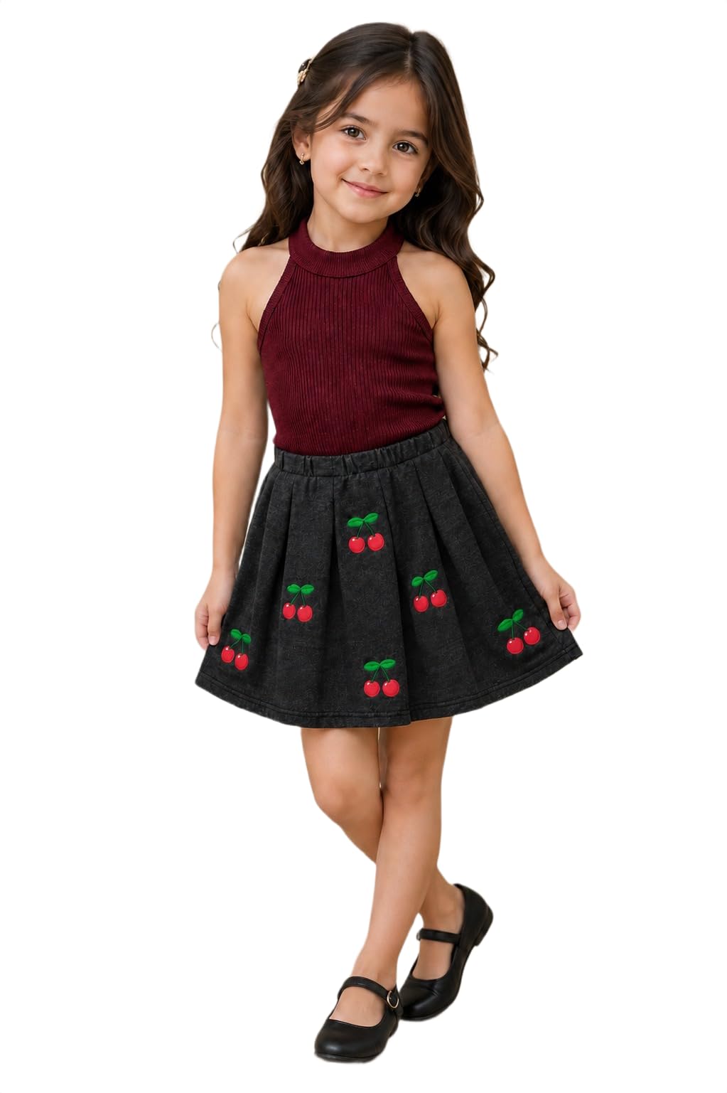 ninas girls solid cotton style top and bottom skirt-picture-0