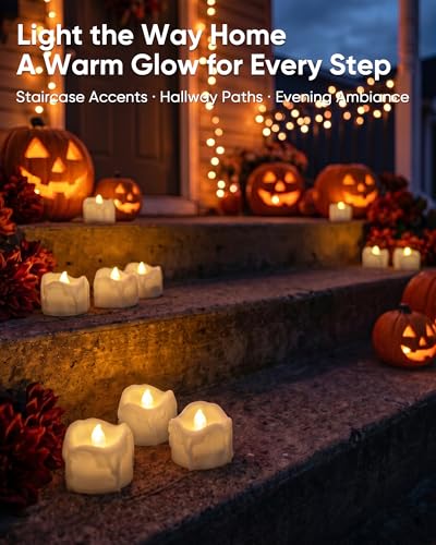 Image of Homemory 24-Pack Remote Flameless LED Battery Tea Light Candles, 400+Hrs | 2 /4 /6 /8H Timer Flickering Tealight Votives for Halloween Pumpkins, Christmas Decor, Weddings and Holiday Parties